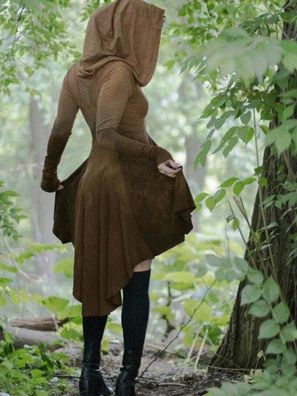 Vintage Vintage gefärbte Baumwoll-Mischung Casual Hooded Dress