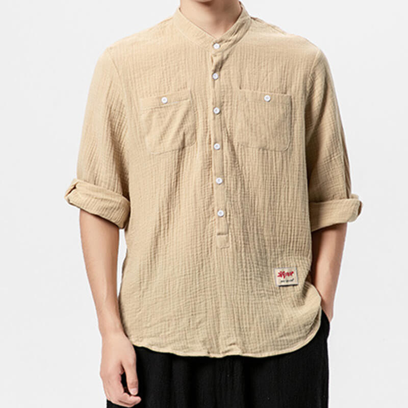 Camisa de lino vintage clásica de verano para hombres, transpirable, cómoda y ligera.