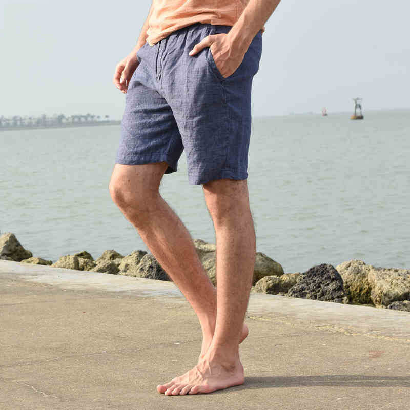 Shorts de lino con cremallera, suaves, cómodos, ecológicos y de verano para hombres