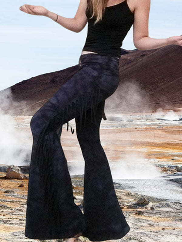 Damen Vintage Tribal Tie Dye High Waist Flare Hosen
