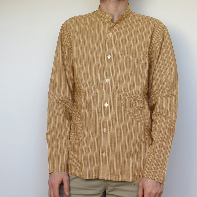 Herren Vintage Slow Fashion Gestreifter Stehkragen Bequemes Langarm-Baumwoll-Leinenhemd