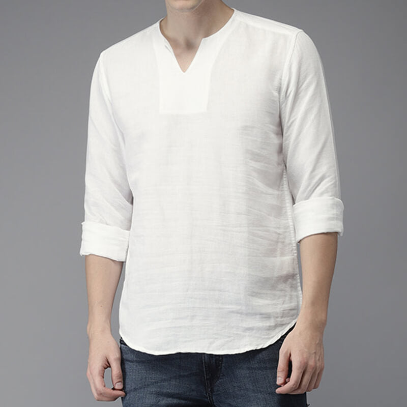 Camisa de lino de algodón de manga corta con cuello en V informal refrescante y fresca para hombres