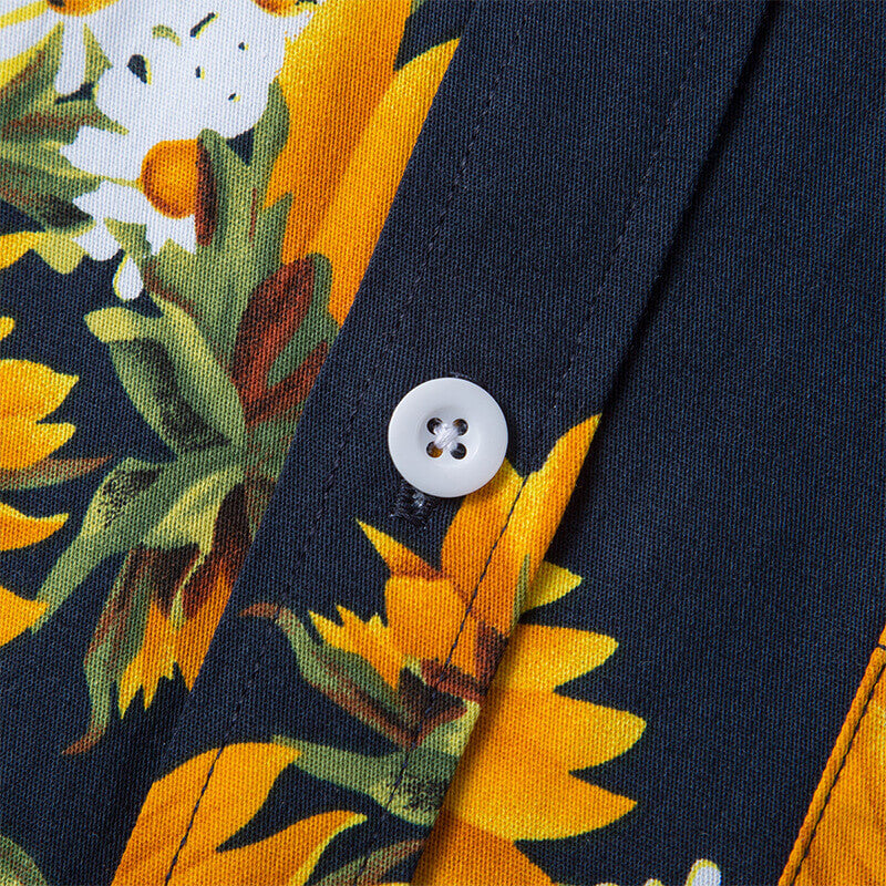 Men&#39;s Fashion Street Style Sunflower Printed Short Sleeve Cotton Shirts