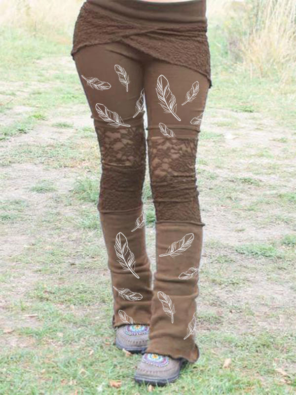 Damen Vintage Spitze Federdruck Nähte Stretch Freizeithose