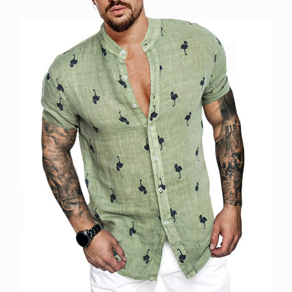 Camisa de lino estampada en 3D con manga corta para hombre