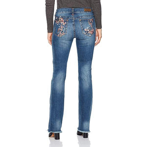 Jeans florales bordados, pirateados y elásticos