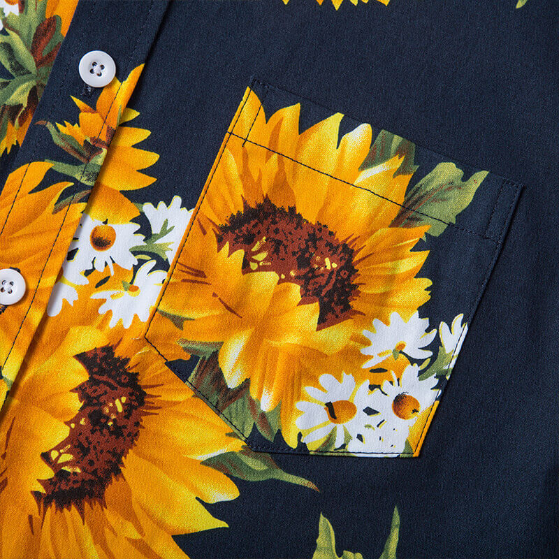 Men&#39;s Fashion Street Style Sunflower Printed Short Sleeve Cotton Shirts
