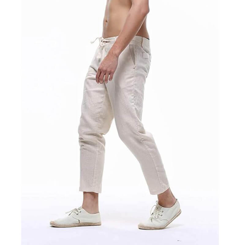 Piernas finas y ligeras de verano para hombres, pantalones de algodón de lino transpirables