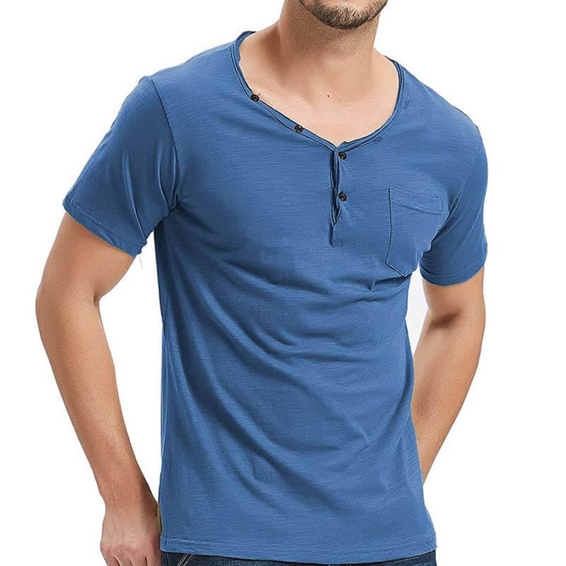 Vyriški laisvalaikio paprastų apvalių apykaklių vientisos spalvos mygtukai, marškinėliai iš poliesterio trumpomis rankovėmis