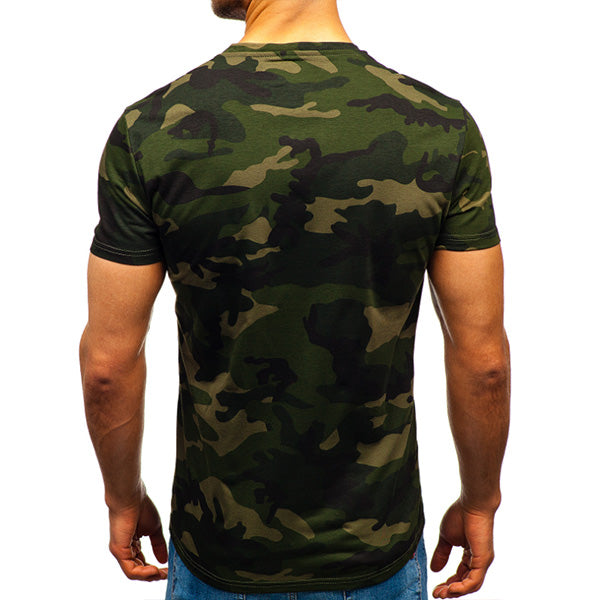 Camisa de cuello redondo con estampado de camuflaje para hombre