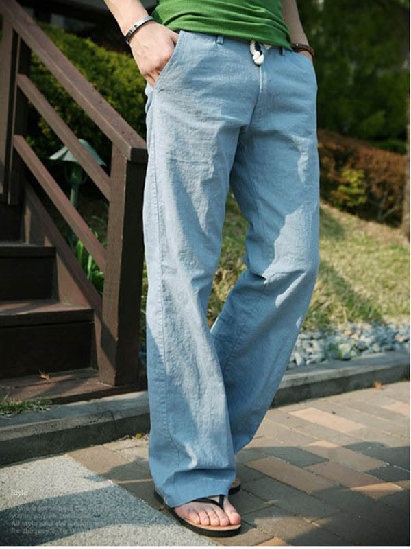 Pantalones casuales para hombre hechos de lona de algodón resistente con una pierna ancha