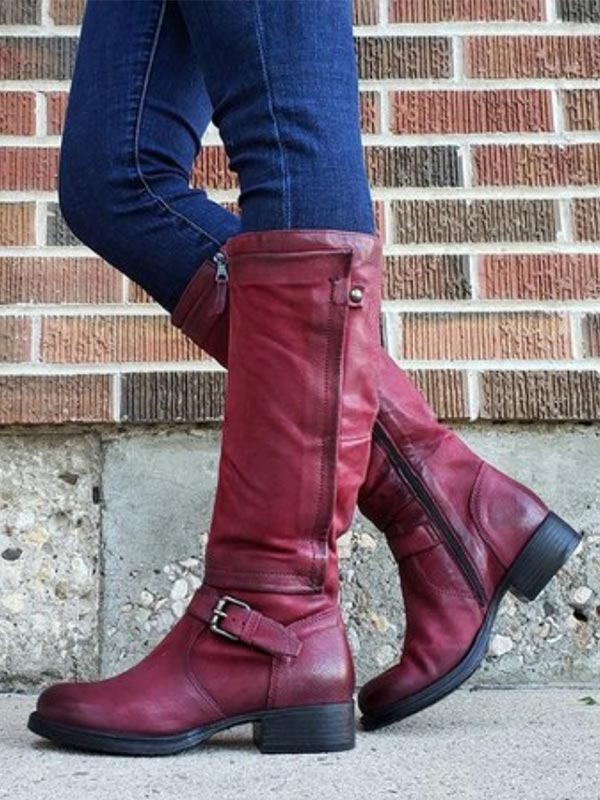 Cremalleras vintage de tacón grueso para mujer con tacones altos