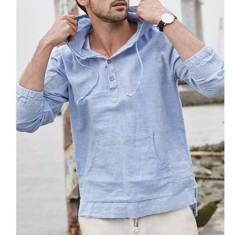 Camisa de lino a rayas para hombre