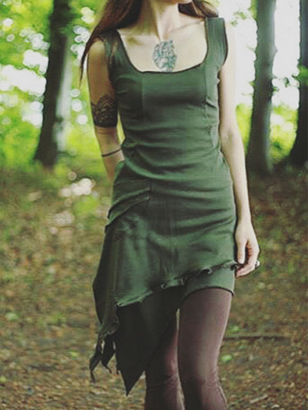 Frauen Retro unregelmäßigen Saum ärmelloses Kleid