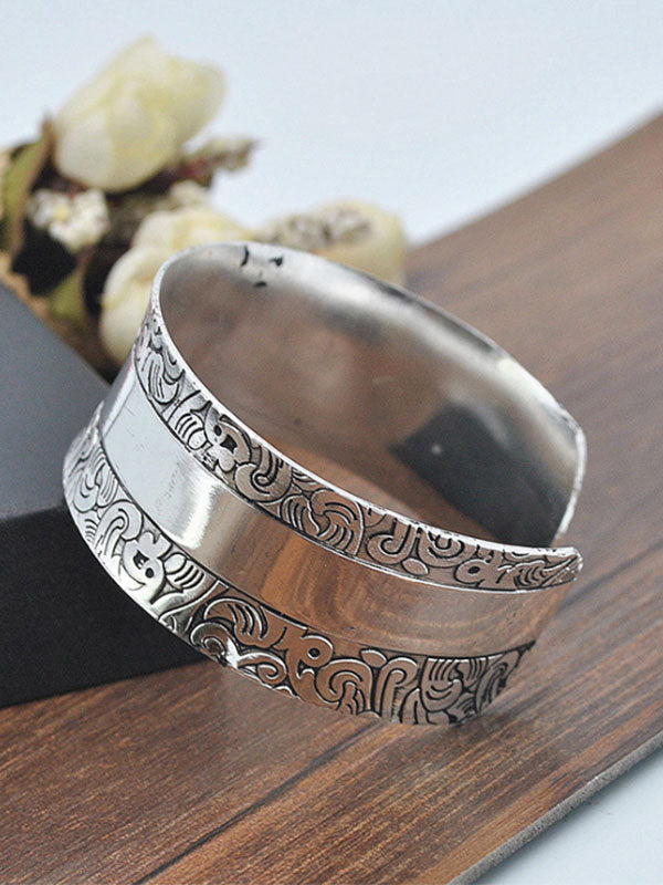 Pulsera abierta vintage de edición ancha para mujer