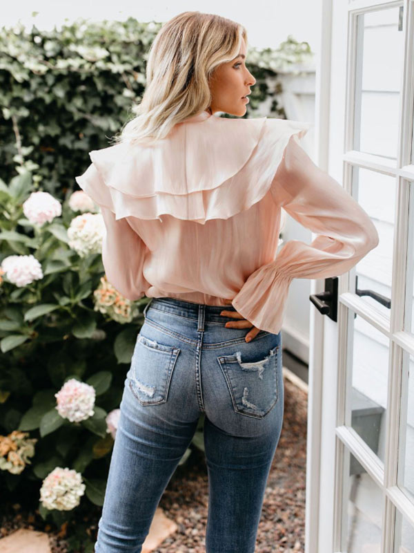 Panel de arrugas mariposa color natural para mujer con manga larga