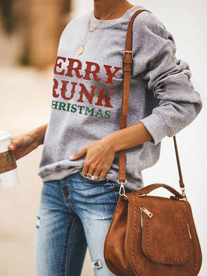 Lady Merry Drunk Letter Print Langarm-Sudadera