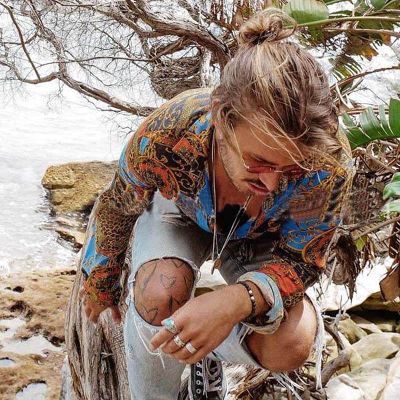 Camiseta vintage estampada con camisas, manga larga casual