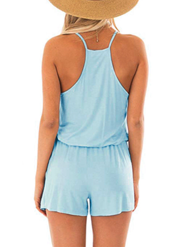 Natūralios spalvos kišenė su V formos kaklu ir dirželiu moterims