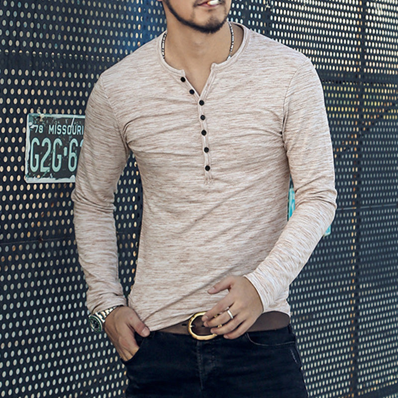 Lässiges Langarm-T-Shirt für Herren mit V-Kragen