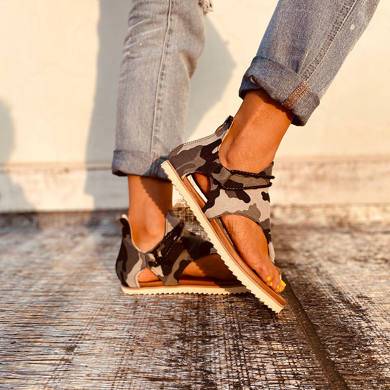 Damen Summer Beach Camouflage Casual Tangasandalen