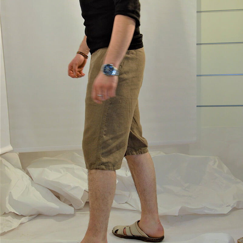 Herren Basic Casual Komfortable Atmungsaktive Leichte Kordelzug Elastic Waist Leinen Shorts