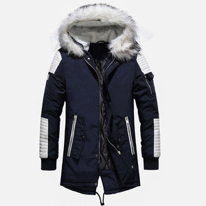 2018 Autumn Men's Large Fur Collar Cotton Thick Long Coat