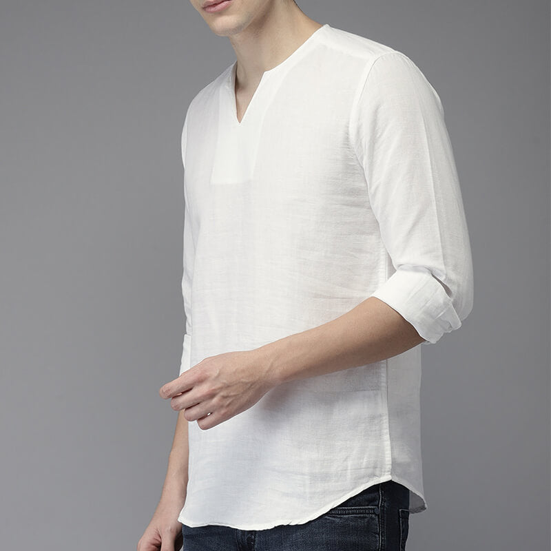 Camisa de lino de algodón de manga corta con cuello en V informal refrescante y fresca para hombres