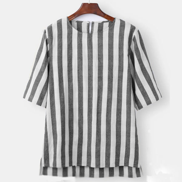 Camisa de lino cómoda a rayas para hombre