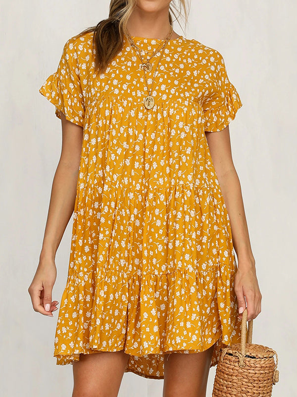 Boho-Blumenkleid mit Rüschenärmeln