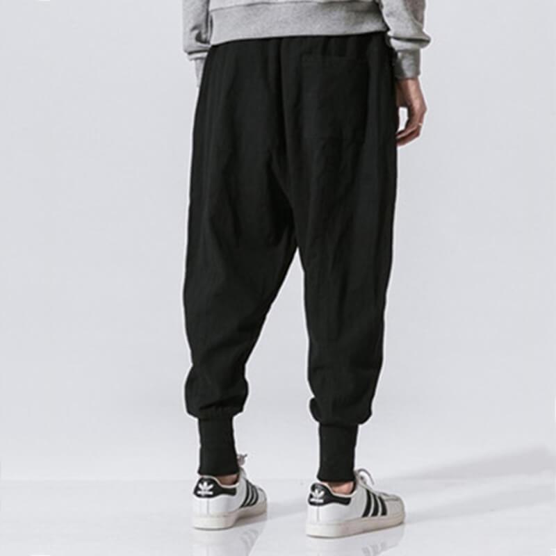 Pantalones japoneses transpirables para hombres hechos de lino holgado estilo callejero