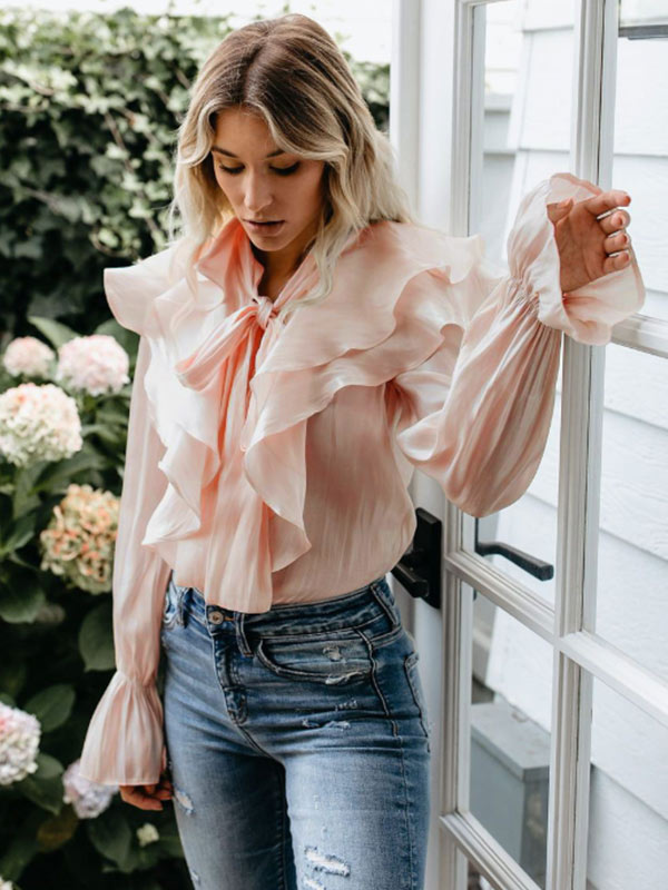 Panel de arrugas mariposa color natural para mujer con manga larga