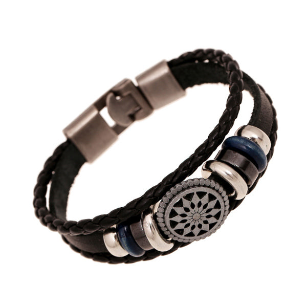 Pulsera de cuero genuino para hombres, hombres, girasol y cuero