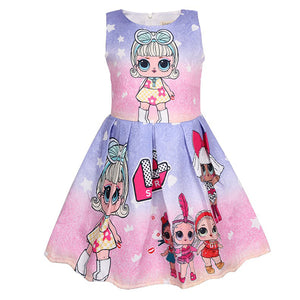 Girl Gradient Cartoon Pattern Print Summer Dress