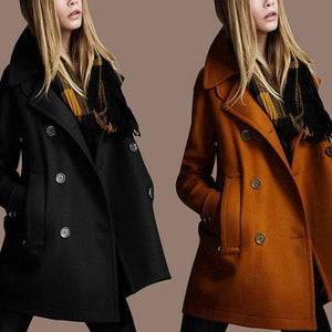 Plus Size Buttoned Solid Casual Shawl Collar Coat