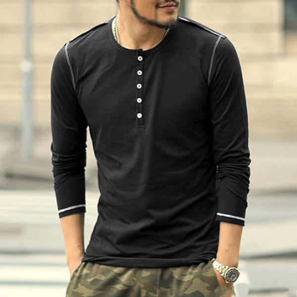 Camisa casual de hombre con manga larga para el cuello redondo.