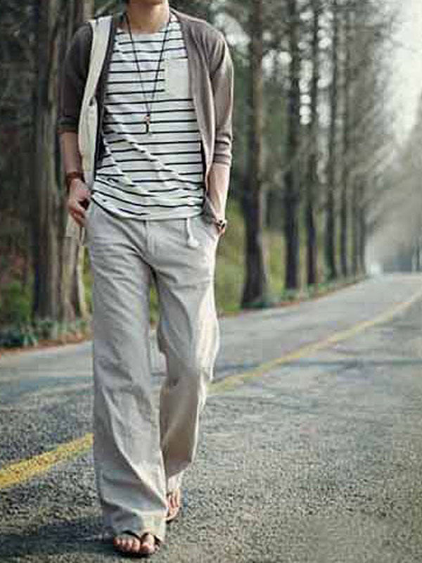 Pantalones casuales para hombre hechos de lona de algodón resistente con una pierna ancha