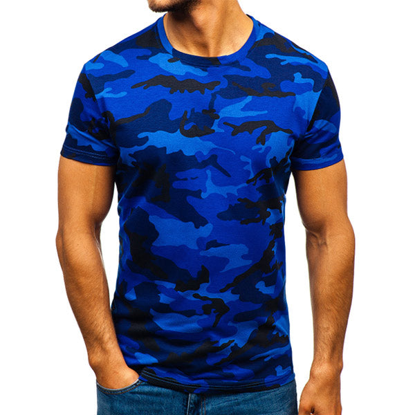 Camisa de cuello redondo con estampado de camuflaje para hombre