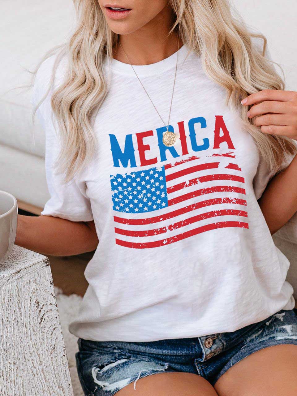 Unabhängigkeitstag Merica Flag Print Casual T-Shirt