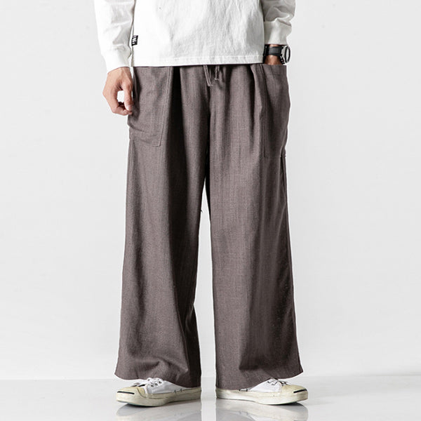 Bolsillos de lino de algodón retro para hombres con bragas sueltas y anchas