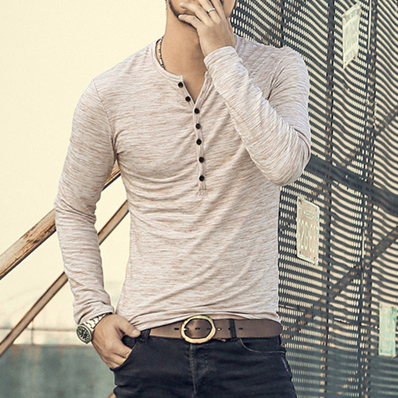 Lässiges Langarm-T-Shirt für Herren mit V-Kragen