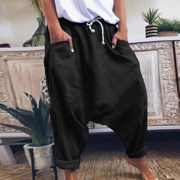 Color natural, pantalones harem de algodón lavados al azar para hombres