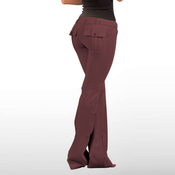 Pantalones de yoga con corte de botas y bolsillos con solapa para mujer