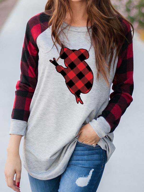 Buffalo Plaid Koala Print Langarm Top