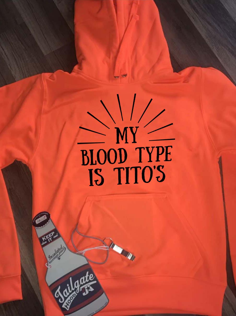 Mujer MY BLOOD TYPE IS TITOS Letter Sudadera con capucha de bolsillo