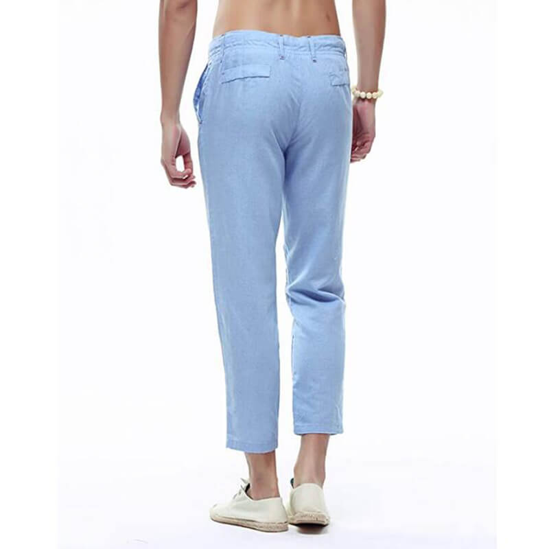Piernas finas y ligeras de verano para hombres, pantalones de algodón de lino transpirables