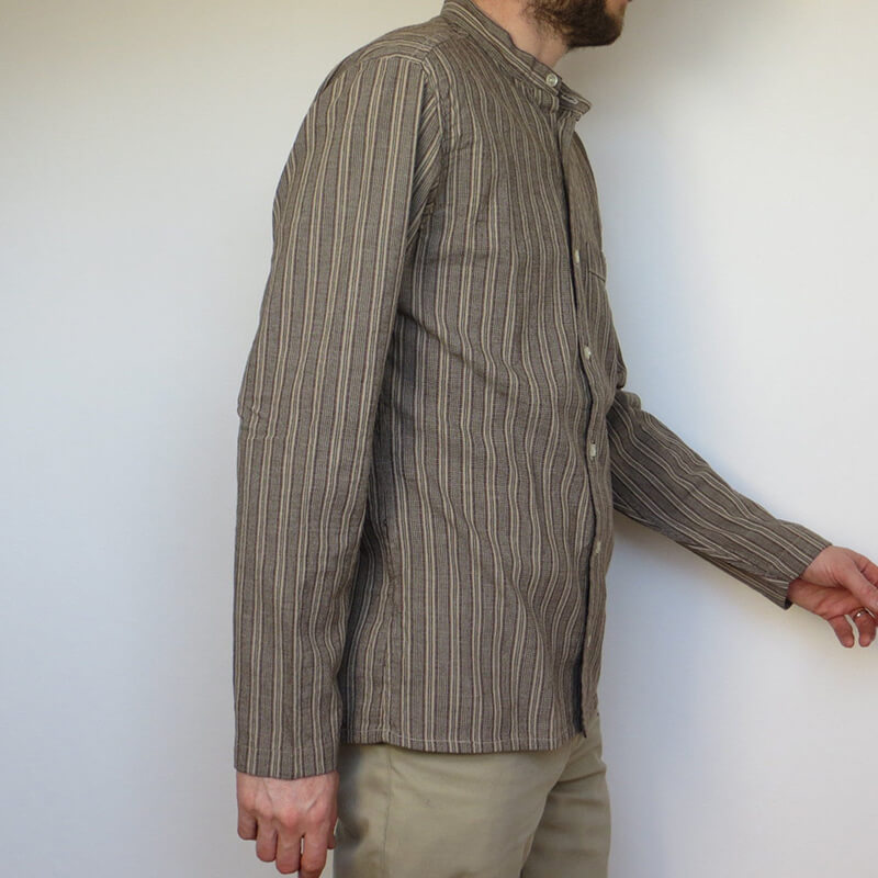 Herren Vintage Slow Fashion Gestreifter Stehkragen Bequemes Langarm-Baumwoll-Leinenhemd