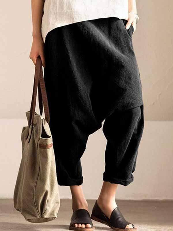 Pantalones harem de lino y algodón demasiado grandes
