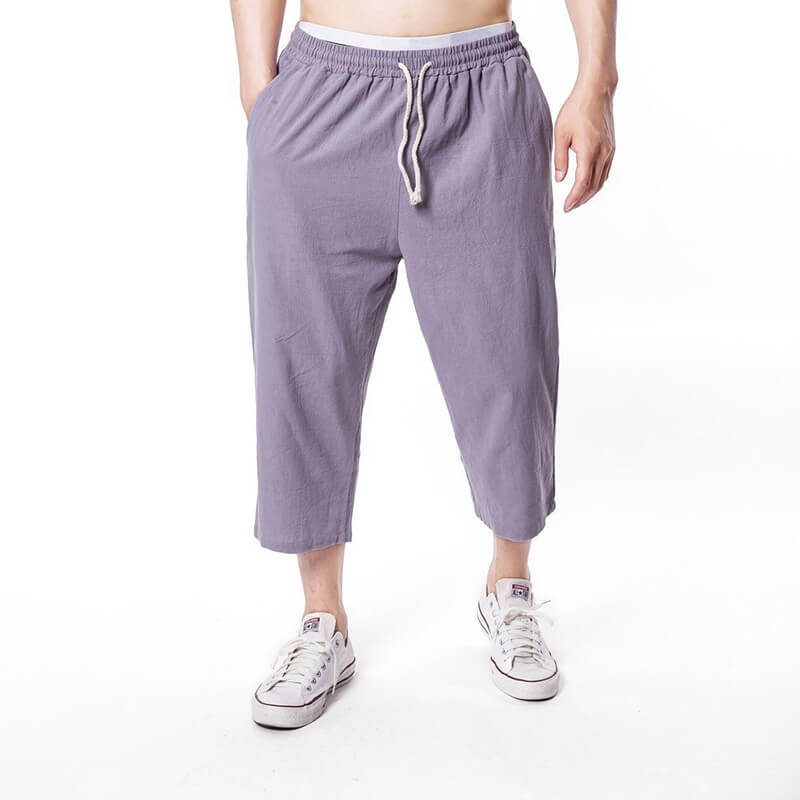 Cordones sueltos cómodos de color sólido para hombres de verano de pantalones de lino claro
