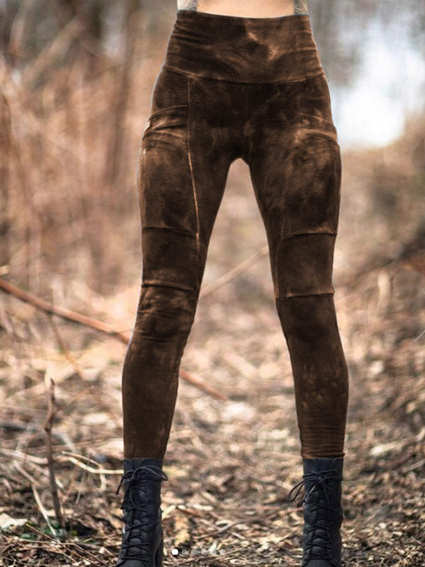 Vintage Dye Stitching Pocket Elastic Leggings für Damen